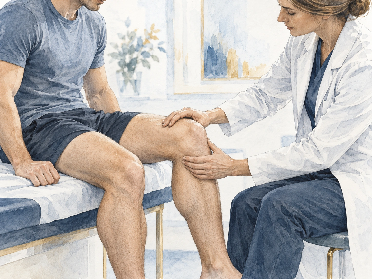 Bespoke exosmart illustration of a clinician examining a knee