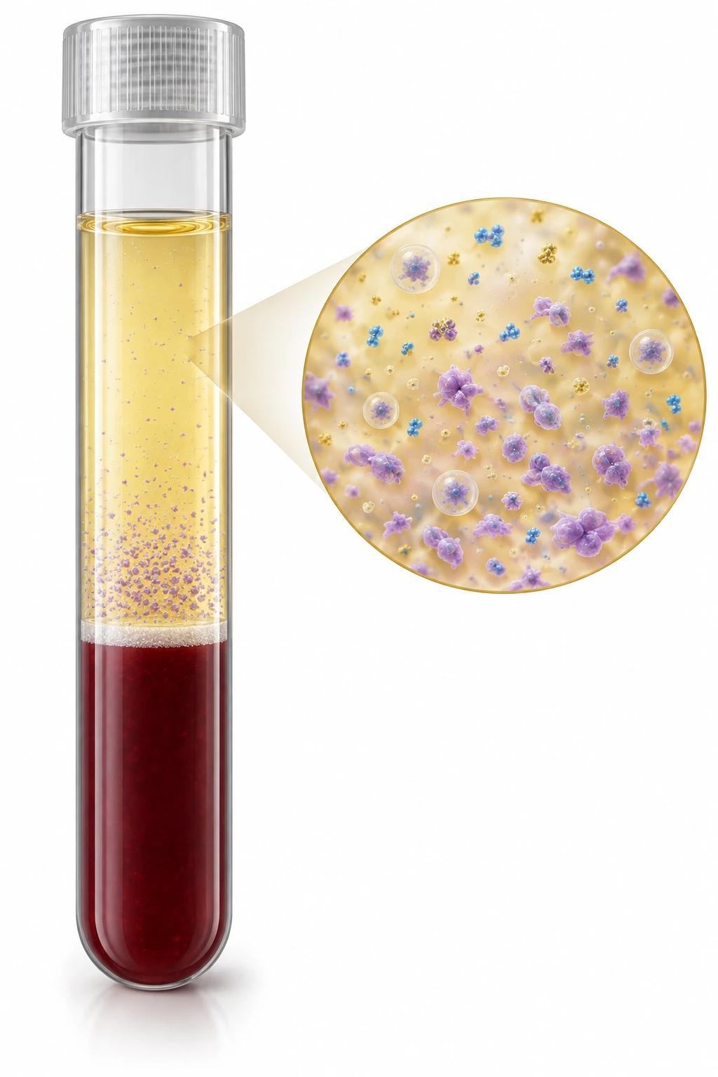 Conceptual blood tube with separated plasma and blood-cell layers